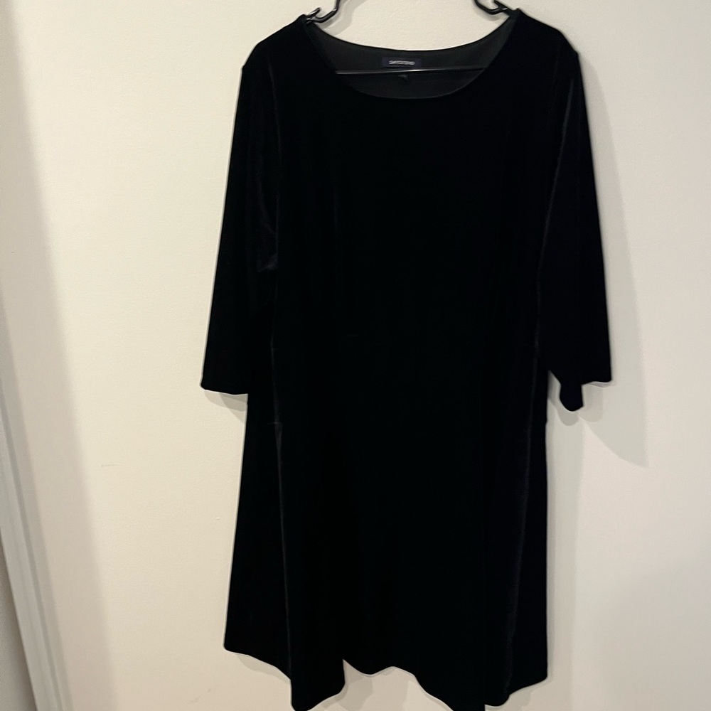 Lands' End Luxe Black Velvet 3/4 Sleeve A-Line Dress Plus Size 2X